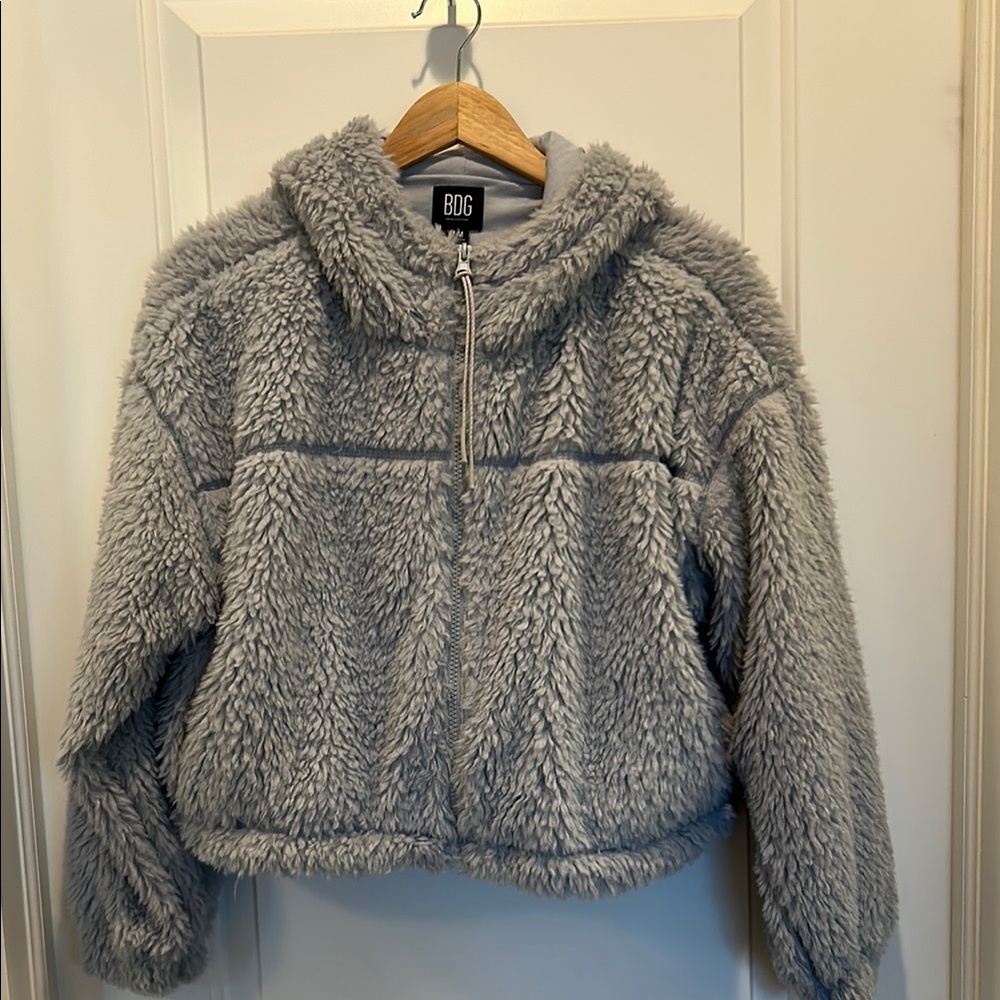 BDG Urban Outfitters Light Blue Furry Hooded Jacket